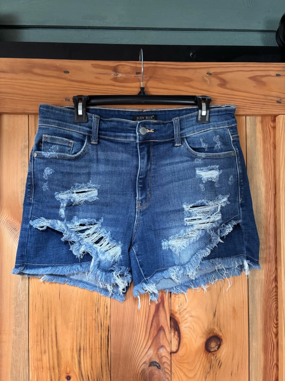 Judy Blue Medium Blue Distressed High-Rise Jean Shorts